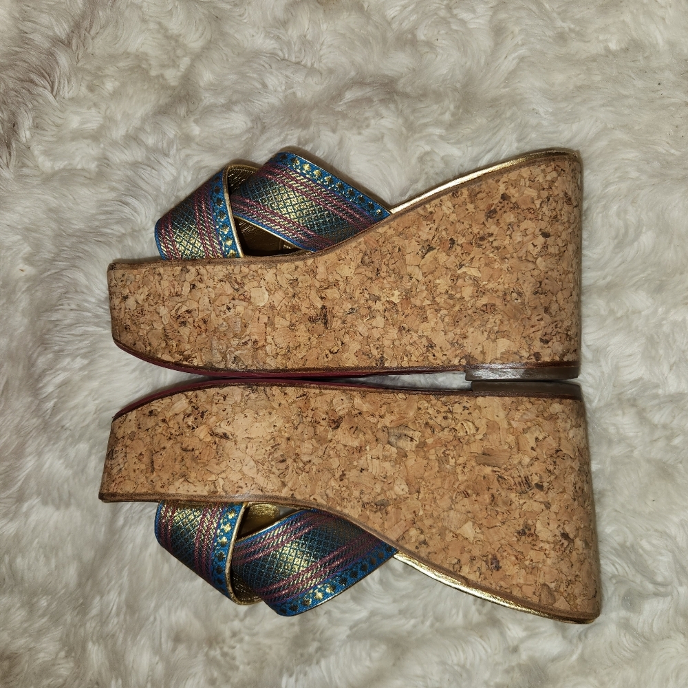 Christian Louboutin Metallic Multicolor Maichor Cork Platform Wedge Sandals 38.5 - Picture 3 of 10